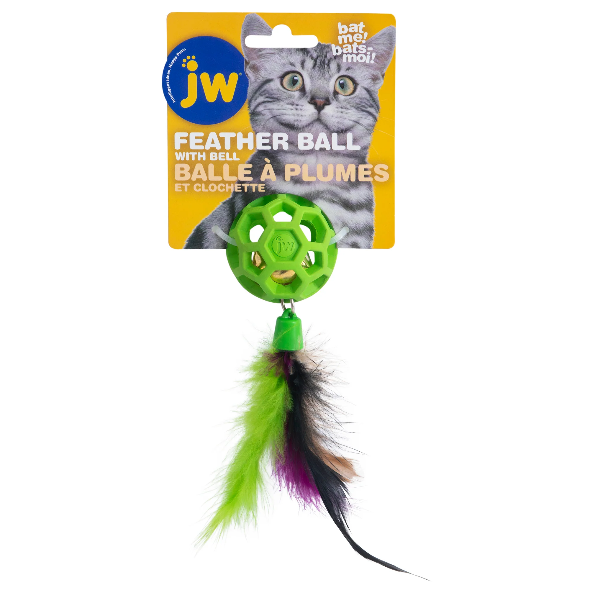 JW Cataction Feather Ball with Bell Cat Toy - Image 5
